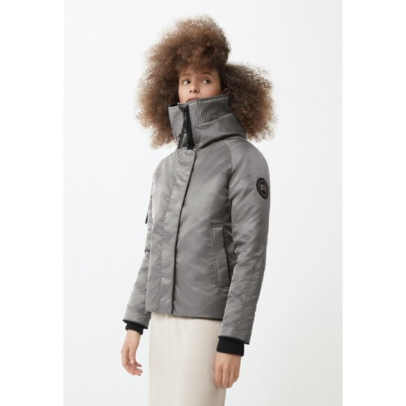 CANADA GOOSE Gray Satin Black Label EVERLEIGH Down Hooded Bomber Jacket XS
